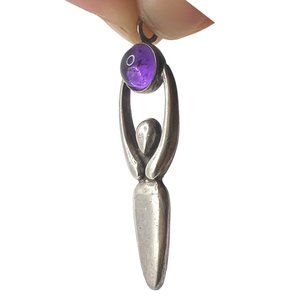 Vintage Moon Mother Earth Goddess Pendant Estate Piece 925 Silver Amethyst